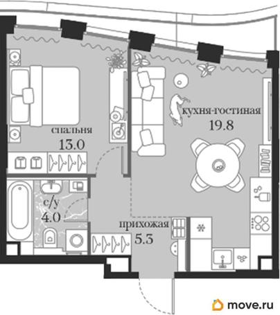 1-комн. квартира, 42.1 м&sup2;