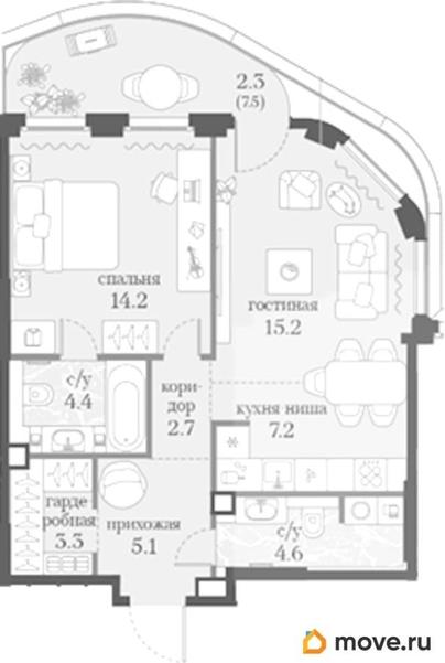 1-комн. квартира, 59 м&sup2;