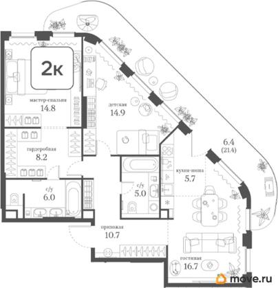2-комн. квартира, 88.4 м&sup2;