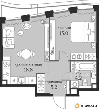 1-комн. квартира, 41.2 м&sup2;