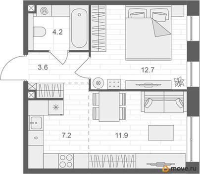 1-комн. квартира, 39.6 м&sup2;