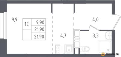 студия, 21.9 м&sup2;