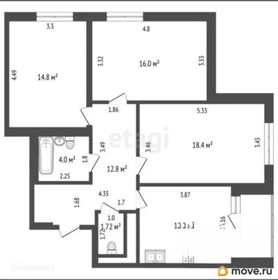 3-комн. квартира, 80.1 м&sup2;