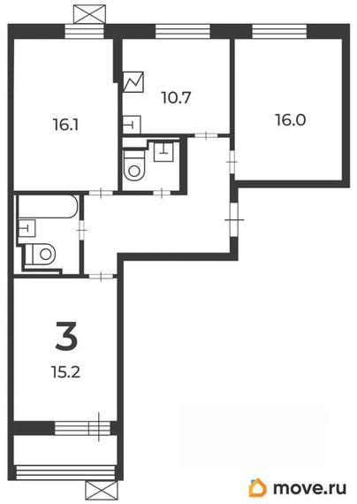 3-комн. квартира, 80 м&sup2;