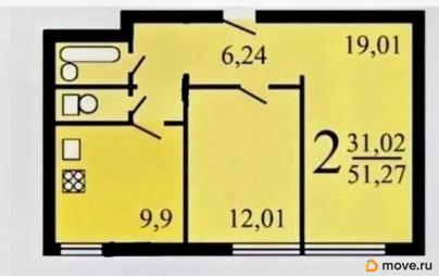 2-комн. квартира, 51.4 м&sup2;
