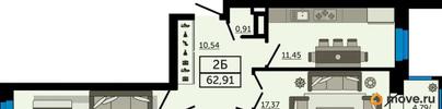 2-комн. квартира, 62.91 м&sup2;
