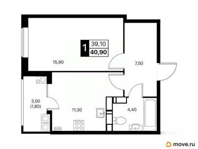 1-комн. квартира, 40.9 м&sup2;