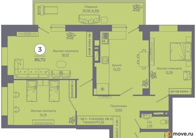 3-комн. квартира, 85.47 м&sup2;
