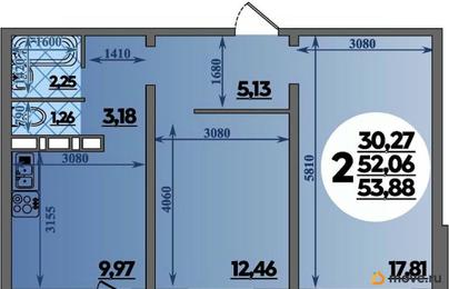 2-комн. квартира, 53.88 м&sup2;