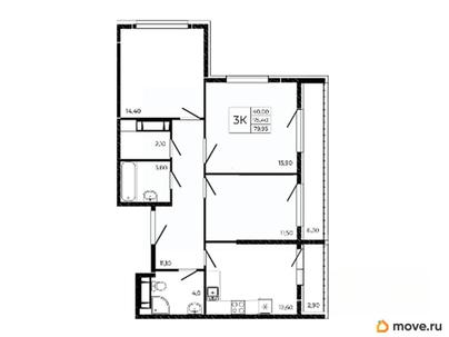 3-комн. квартира, 79.95 м&sup2;