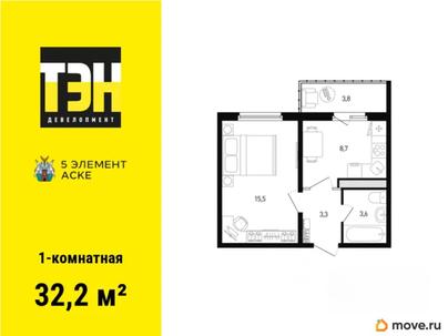 1-комн. квартира, 32.2 м&sup2;
