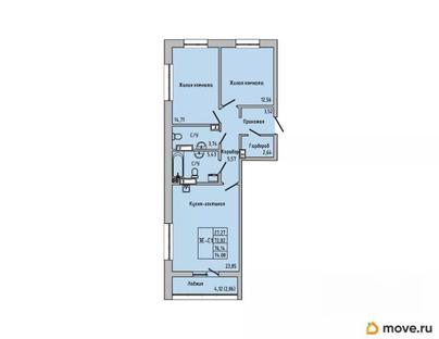 3-комн. квартира, 74.08 м&sup2;