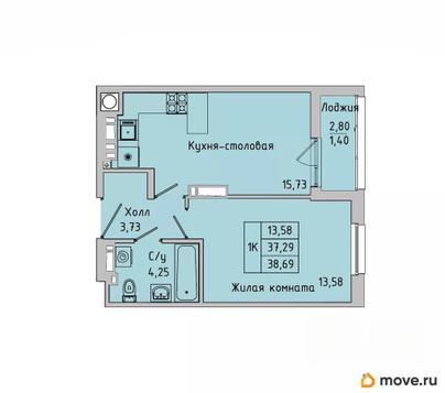 1-комн. квартира, 37.4 м&sup2;