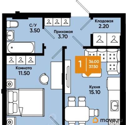 1-комн. квартира, 37 м&sup2;
