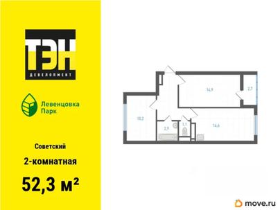 2-комн. квартира, 52.3 м&sup2;