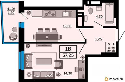1-комн. квартира, 37.25 м&sup2;