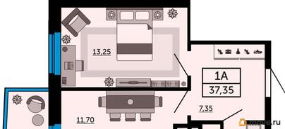 1-комн. квартира, 37.35 м&sup2;