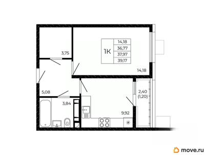 1-комн. квартира, 39.17 м&sup2;