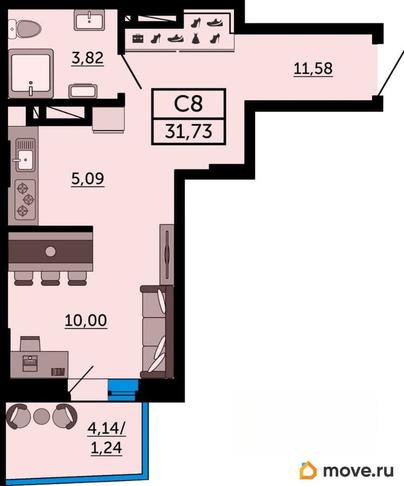 студия, 32.1 м&sup2;