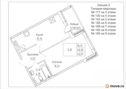 1-комн. квартира, 42.07 м&sup2;