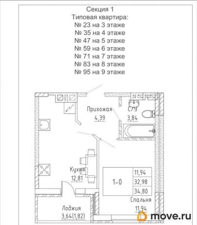 1-комн. квартира, 34.8 м&sup2;