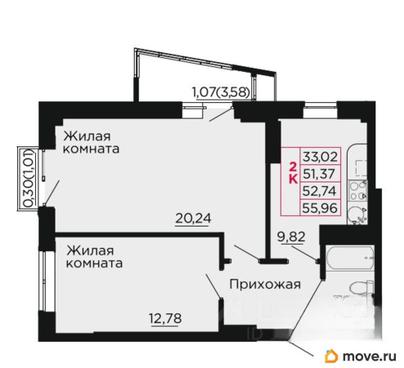 2-комн. квартира, 53.1 м&sup2;