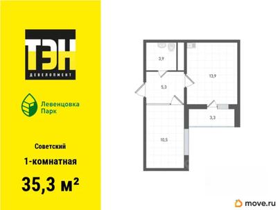 1-комн. квартира, 35.3 м&sup2;