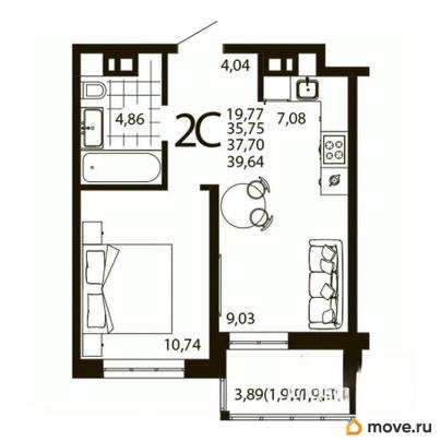 3-комн. квартира, 57.73 м&sup2;