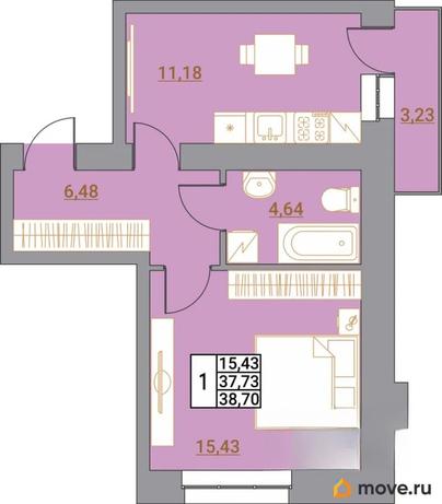 1-комн. квартира, 38.47 м&sup2;