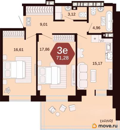 2-комн. квартира, 71.28 м&sup2;