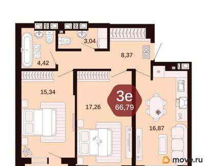 3-комн. квартира, 66.79 м&sup2;