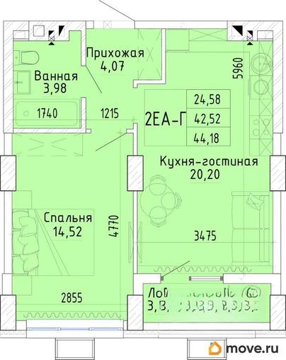 1-комн. квартира, 44.18 м&sup2;