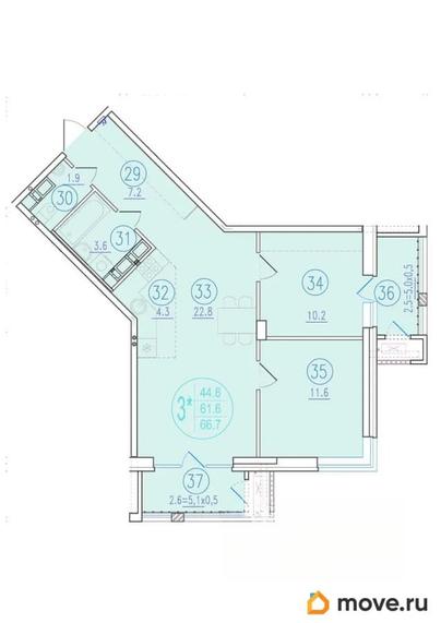 3-комн. квартира, 66.7 м&sup2;