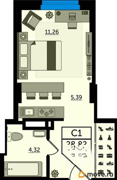 студия, 28.9 м&sup2;
