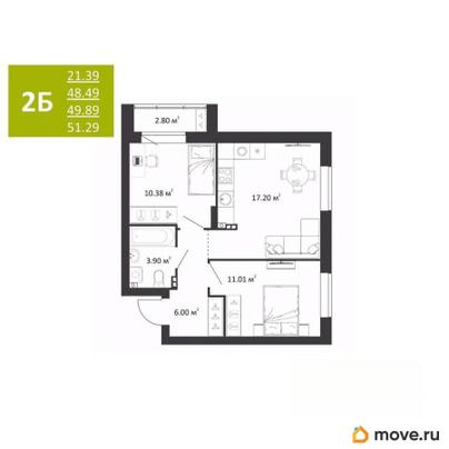 2-комн. квартира, 49.89 м&sup2;