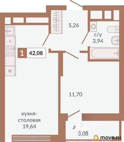 1-комн. квартира, 42.08 м&sup2;