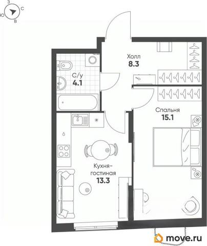 1-комн. квартира, 40.8 м&sup2;