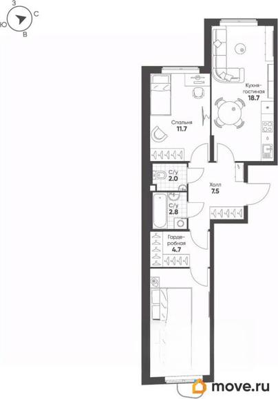 2-комн. квартира, 61.8 м&sup2;