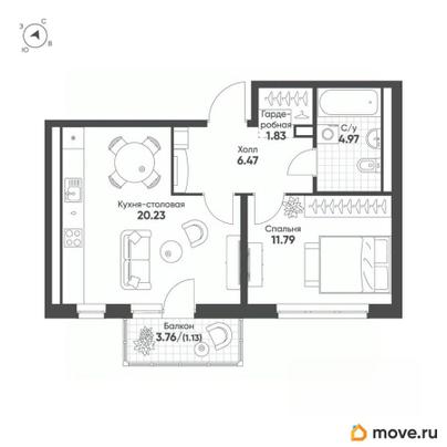 1-комн. квартира, 46 м&sup2;