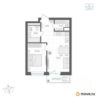 1-комн. квартира, 37.91 м&sup2;