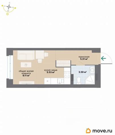 студия, 23.44 м&sup2;