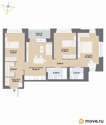 3-комн. квартира, 79.24 м&sup2;
