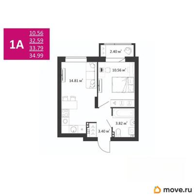 1-комн. квартира, 33.79 м&sup2;