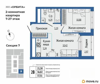 2-комн. квартира, 37.51 м&sup2;