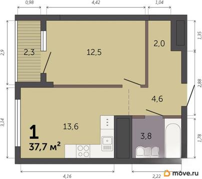 1-комн. квартира, 38 м&sup2;