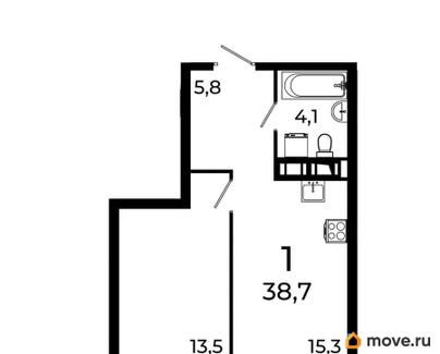 1-комн. квартира, 38.7 м&sup2;