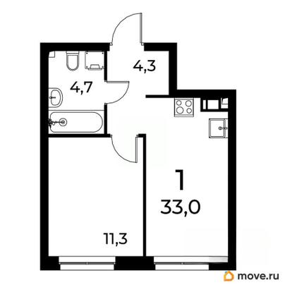 1-комн. квартира, 33 м&sup2;