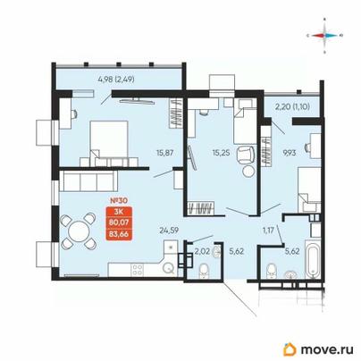 3-комн. квартира, 83.66 м&sup2;