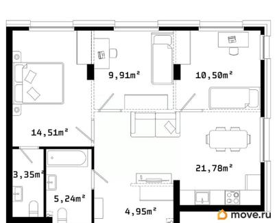 3-комн. квартира, 69.5 м&sup2;