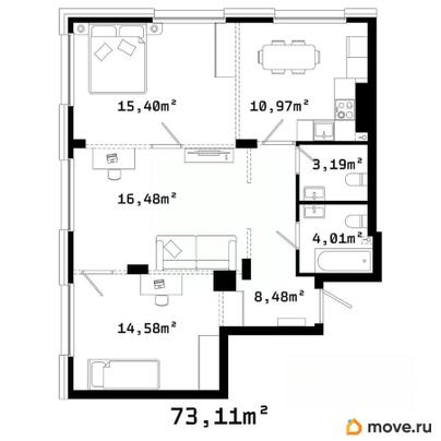 2-комн. квартира, 76 м&sup2;